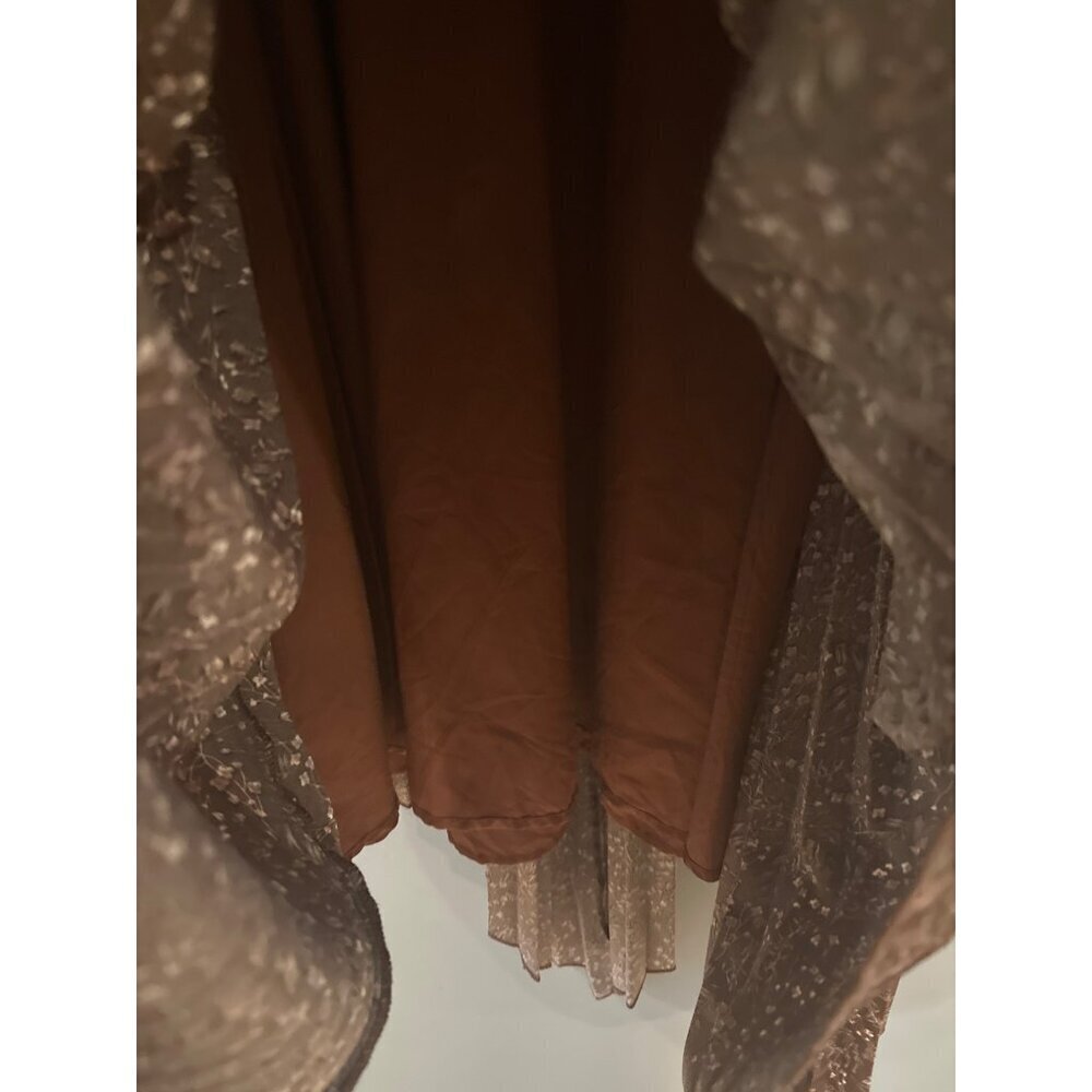 Women's Size L Brown Floral Pleated Ruffle Midi Dress NWT Cottagecore VTG Boho - Picture 4 of 8